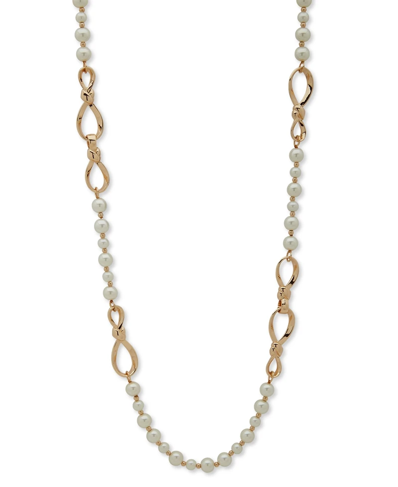 Anne Klein Gold-Tone Imitation Pearl & Twisted Knot Long Statement Necklace, 42"