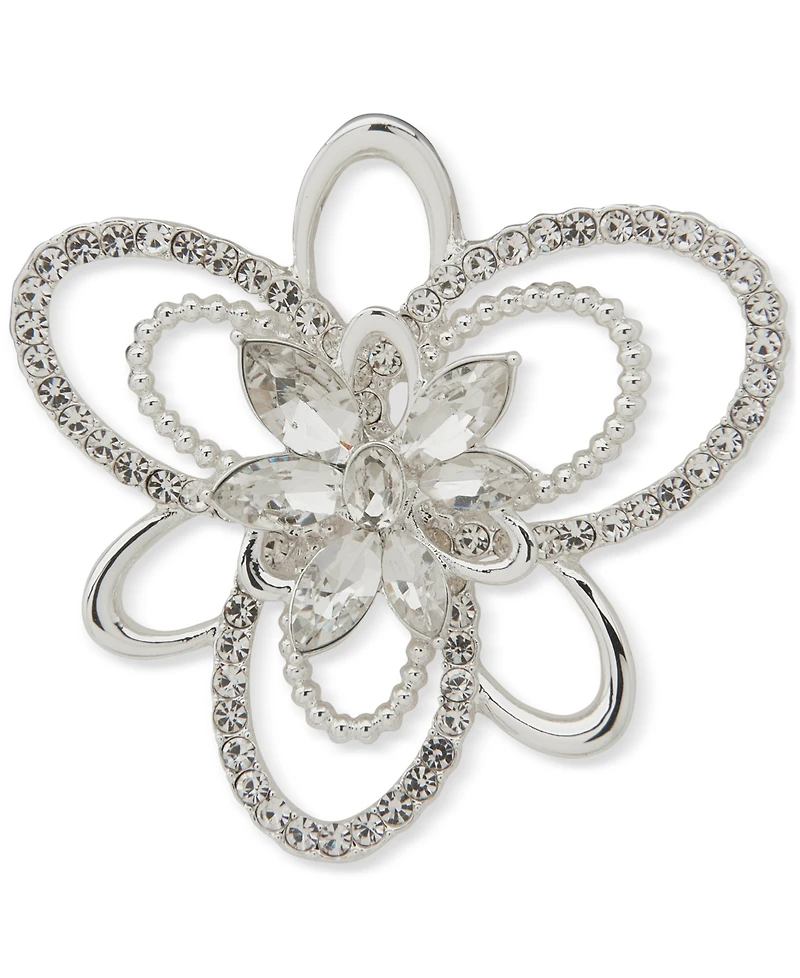 Anne Klein Silver-Tone Crystal Cluster Flower Pin