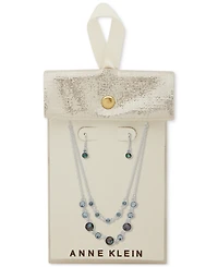 Anne Klein Silver-Tone Stone Layered Statement Necklace & Drop Earrings Set