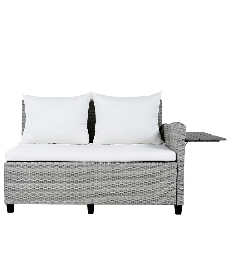 Streamdale 5-Piece Patio Rattan Sofa Set, L-Shape, Extendable Tables, Washable Covers, White