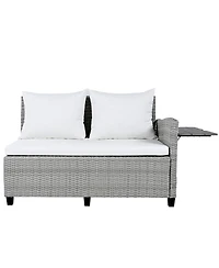 Streamdale 5-Piece Patio Rattan Sofa Set, L-Shape, Extendable Tables, Washable Covers, White