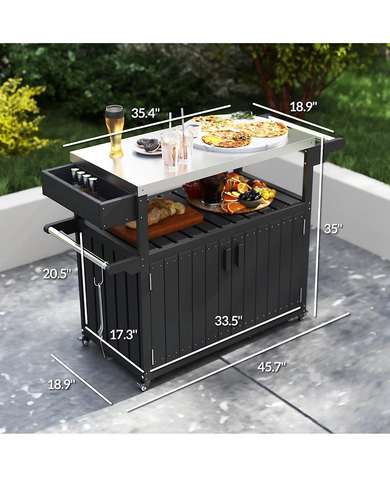 Outsunny Outdoor Bar Cart with Storage, Hdpe Kitchen Cart,