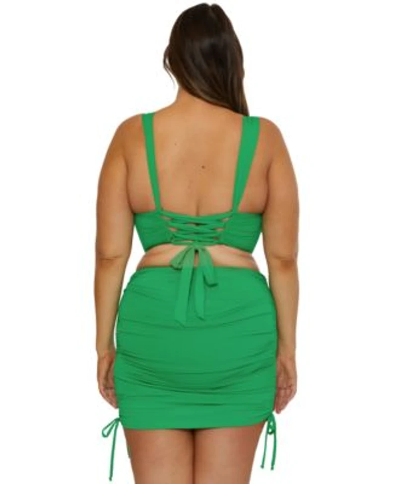 Becca Etc Plus Size Color Code Shirred Halter Bikini Top Skirted Bikini Bottoms