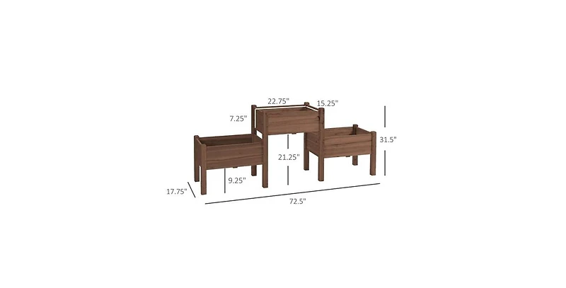 3 Wooden Elevated Planter Raised Garden Beds
