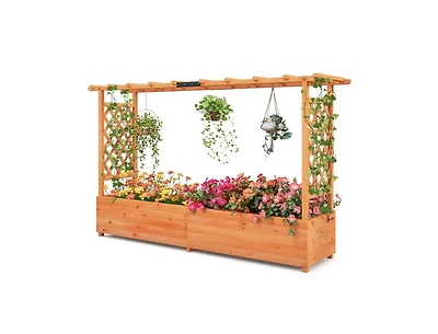 Rectangle Raised Garden Bed with Side Trellis for Outdoor Gardening and Plant Support