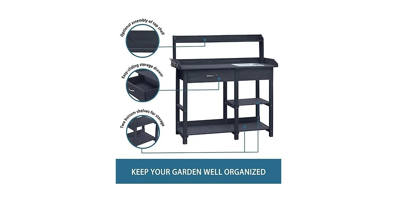 Wood Outdoor Garden Potting Bench Storage Shelf with Removeable Sink