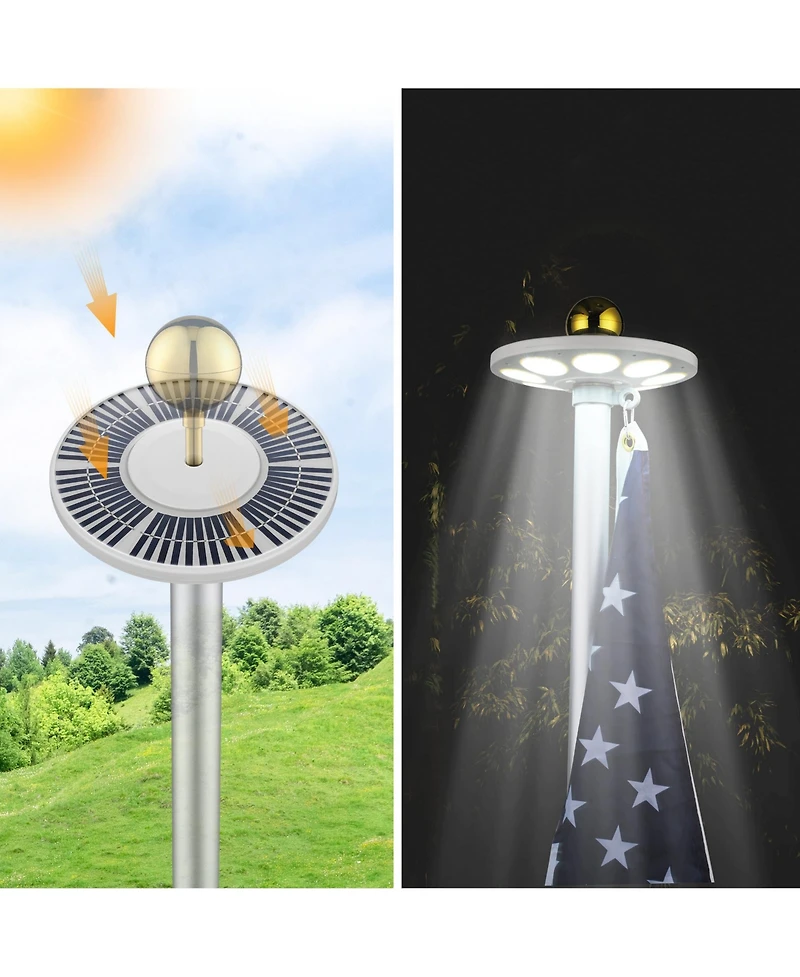 Yescom Bravery 20' Aluminum 13Gauge Sectional Flag Pole Kit w/ Solar Powered Light Us Flag Eagle Topper for Outside House Outdoor