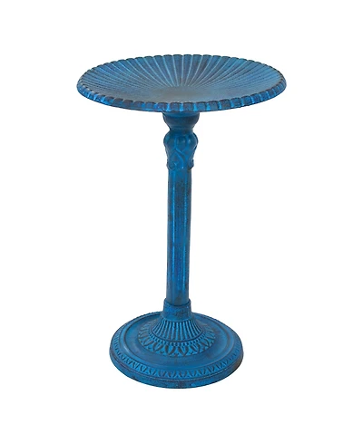 Art Deco Sunburst Cast Aluminum Metal Bird Bath - Blue Patina - 14"
