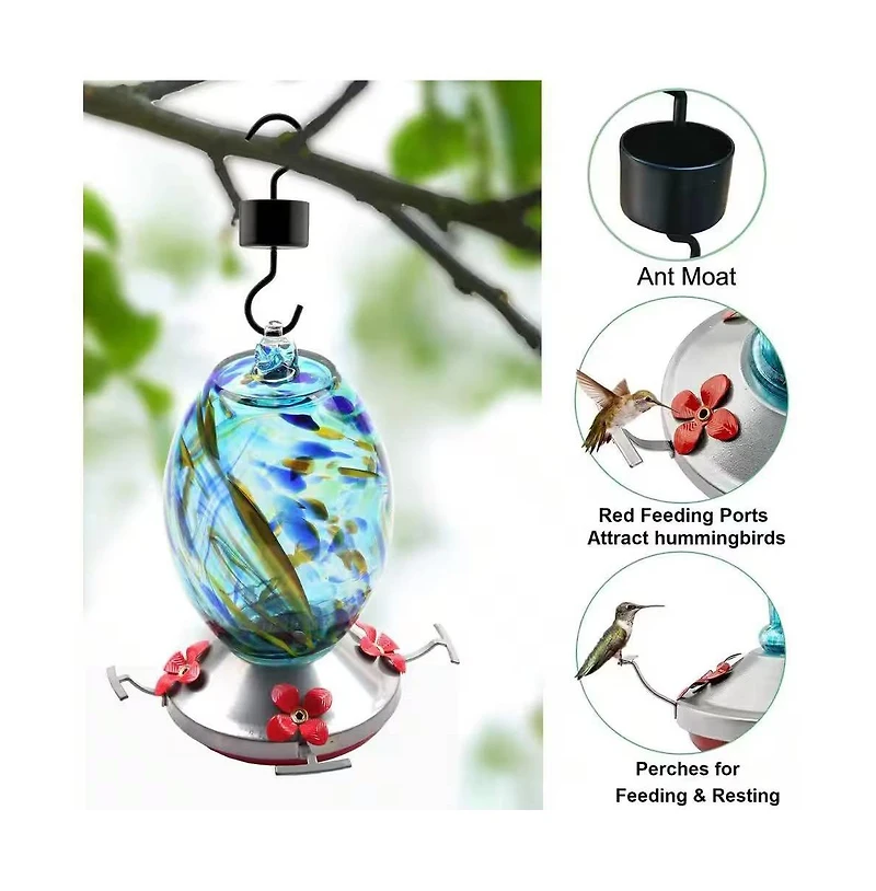 Hummingbird Feeder with Perch and 4 Feeding Ports for Outdoor Gardens