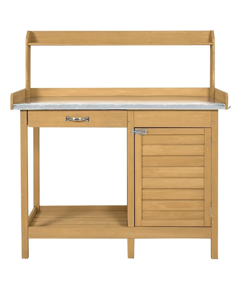 Potting Bench Garden Work Table with Durable Metal Top for Outdoor Gardening