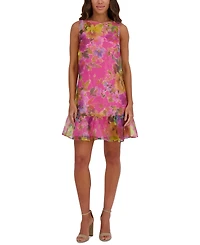 kensie Women's Printed Organza Flounce-Hem Mini Dress