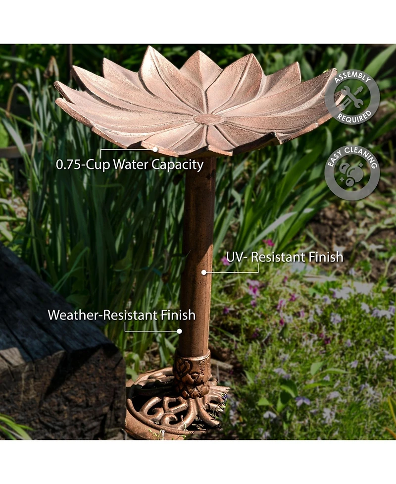 Garden Lotus Cast Aluminum Metal Bird Bath - Copper Patina - 16.5"