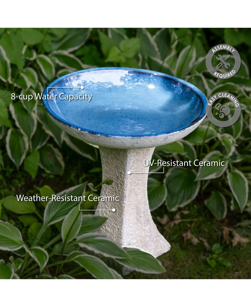 Nantes Ceramic Bird Bath with Lava Finish - White Distressed Ceramic Finish - 16" H