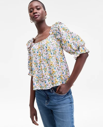 On 34th Women's Printed Balloon-Sleeve Blouse, Exclusively at Macy's