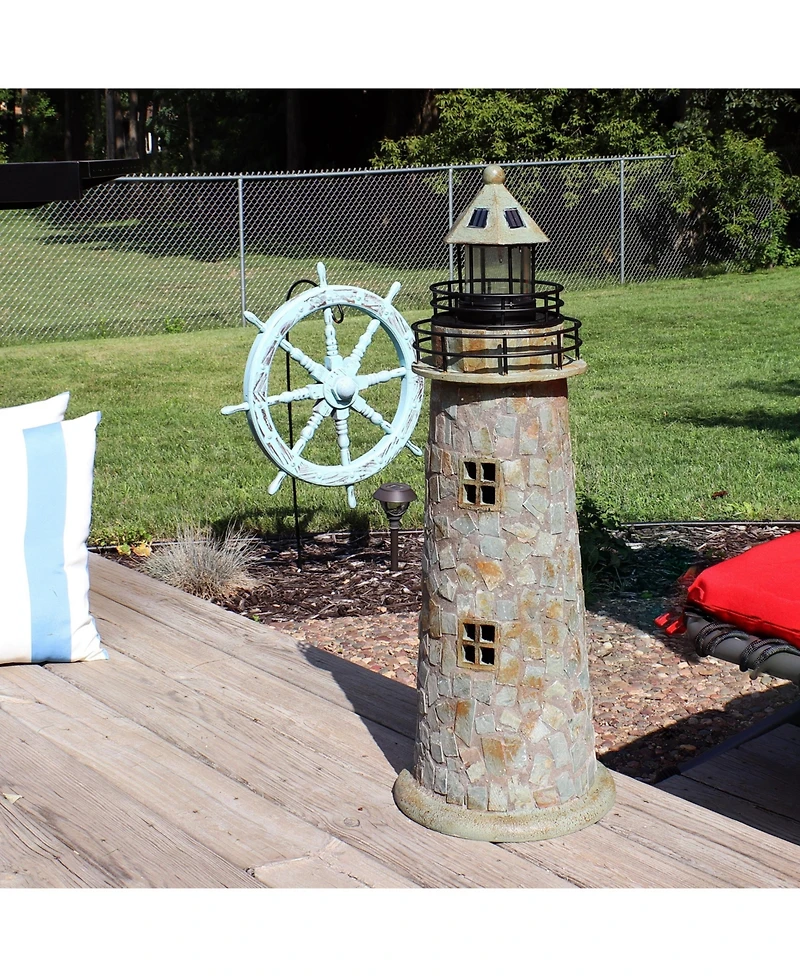 Outdoor Backyard Garden Nautical Lighthouse Solar Led Pathlight Statue Figurine - 36" - Cobblestone