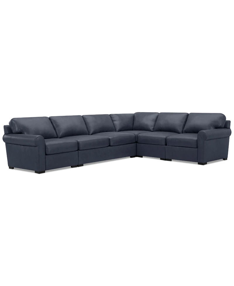 Radley Roll Arm 139" 5-Pc. Leather Square Corner L Sectional, Exclusively at Macy's