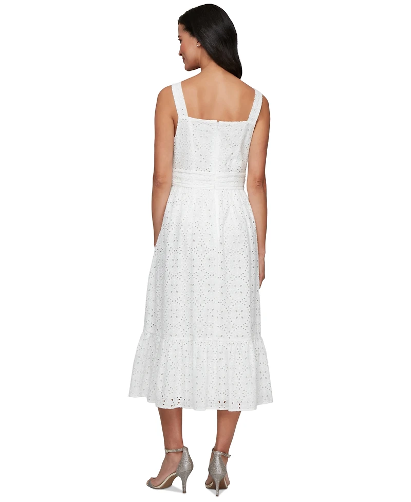 Sl Fashions Women's Square-Neck Tea Eyelet Dress