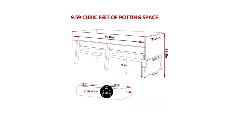Outdoor Modern Cedar Wood Raised Garden Bed Planter 70-inch x 31-inch