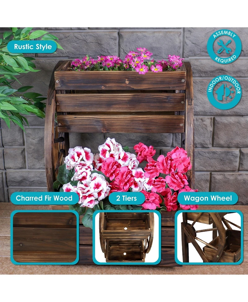 Indoor/Outdoor 2-Tiered Rustic Fir Wagon Wheel Planter