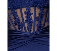 Blondie Nites Juniors' Embroidered Corset Trumpet Gown