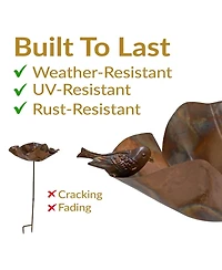 Outdoor Staked Metal Bird Bath with Bird Figurine - Copper Uv-Resistant Finish - 34.25" H