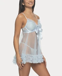 Jezebel Women's Veil Tulle Ruffle Babydoll Set
