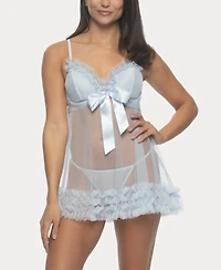 Jezebel Women's Veil Tulle Ruffle Babydoll Set