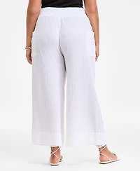 On 34th Plus Cotton Gauze Smocked-Waist Wide-Leg Pants, Exclusively at Macy's