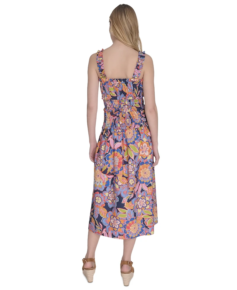 Eliza J Women's Cotton Smocked-Waist Floral-Print Dress
