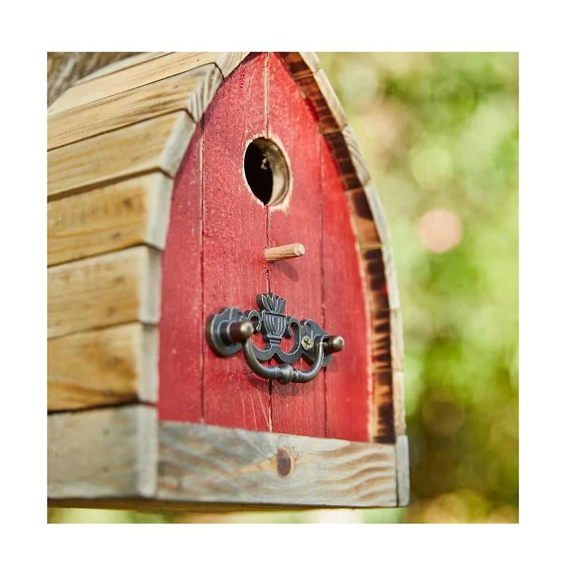 Vintage Farmhouse Style Red Solid Wood Outdoor Birdhouse