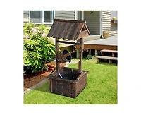 Outdoor Garden Solid Wood Wishing Well Water Fountain with Bucket and Pump