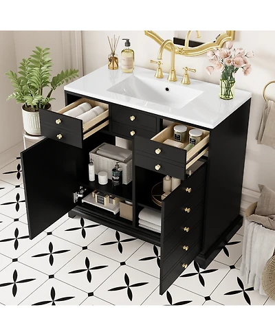 Streamdale Freestanding Bathroom Vanity Set 36" Vanity with Ceramic Sink, Soft-Close Doors and Drawers, Black