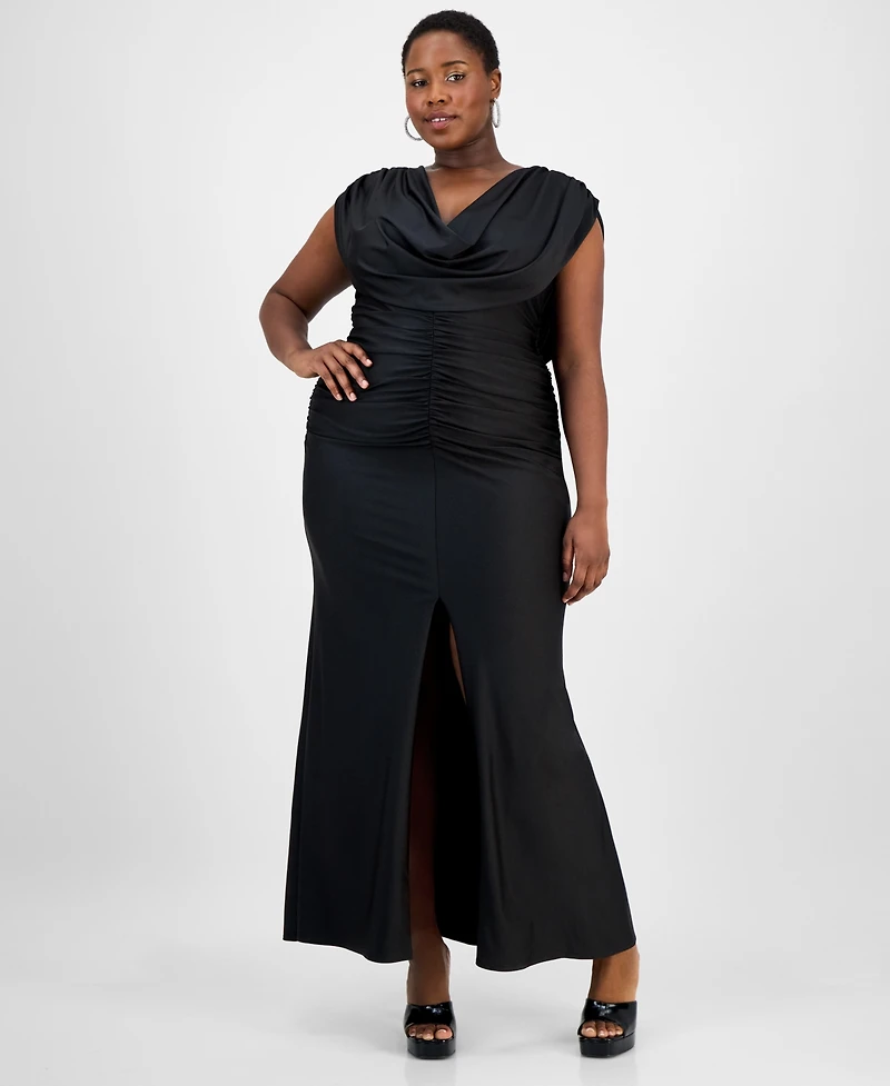 B Darlin Trendy Plus Draped Shiny-Knit Maxi Dress