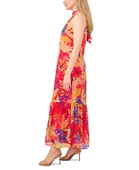 Msk Women's Floral Halter Flounce-Hem Maxi Dress