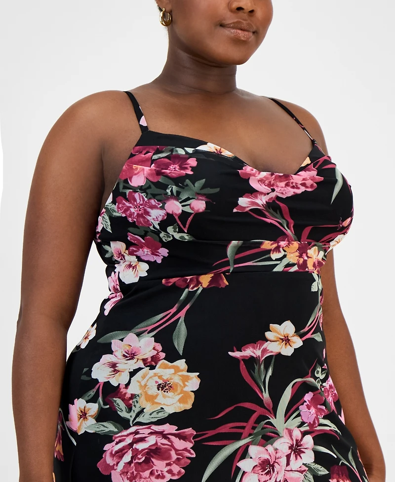 B Darlin Trendy Plus Floral Mesh Maxi Dress