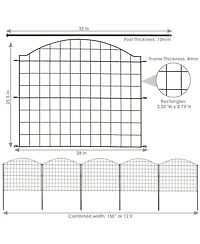 Outdoor Lawn and Garden Steel Arched Grid Style Decorative Border Fence Panel Set - 12.5' - Black - 5pk