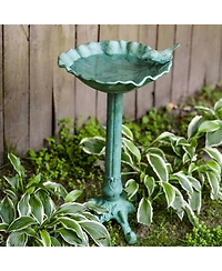Autumnal Leaf Cast Aluminum Metal Bird Bath - Green Patina - 11.75"