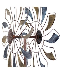 Metallic Pinwheel Powder-Coated Iron Wind Spinner - 84.5" H - Silver and Gold