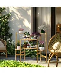 Unho 6 Tiers Wood Bamboo Tall Plant Shelf Plant Holders Corner Flower Pots Holder