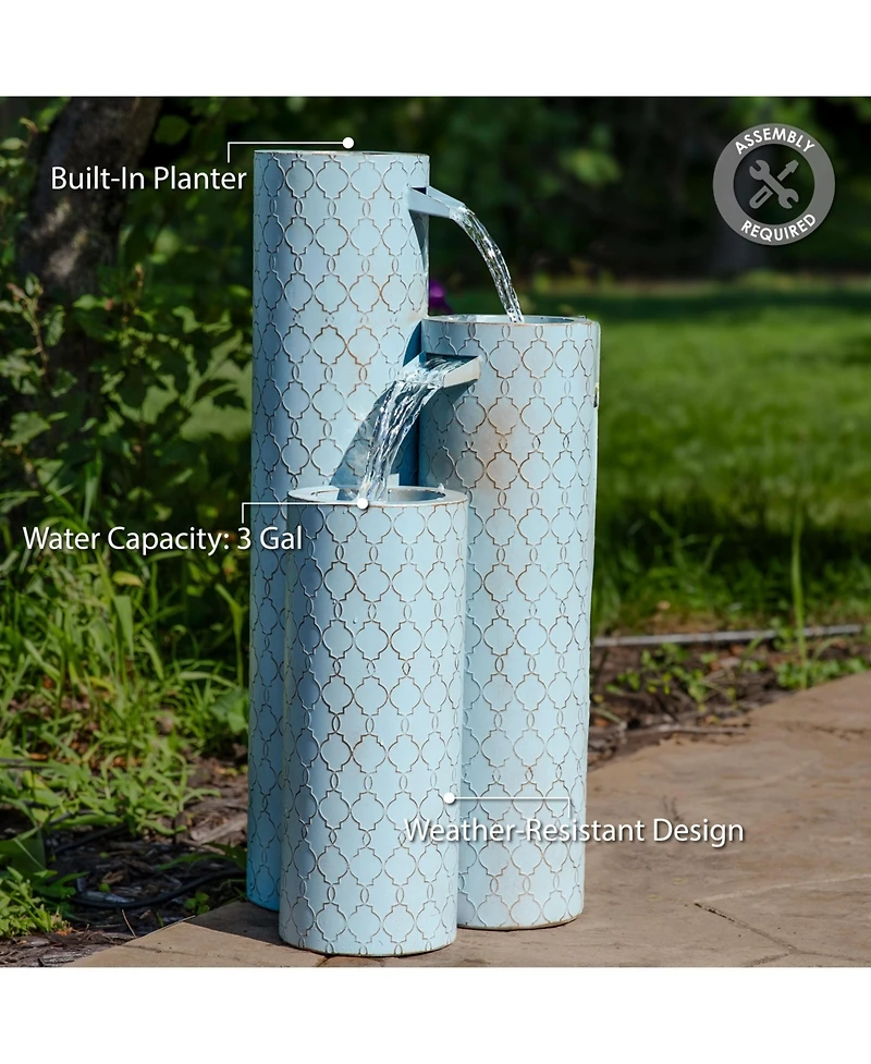 Moroccan Trellis 3-Column Modern Outdoor Water Fountain - 27.5"
