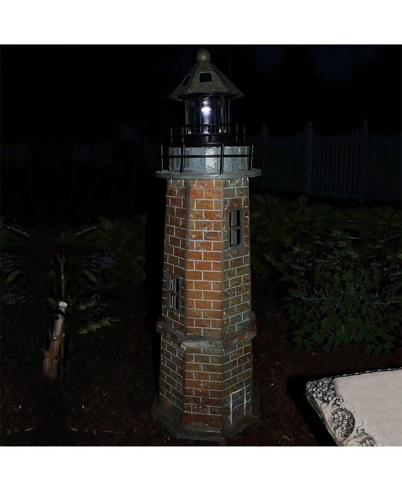 Outdoor Backyard Garden Nautical Lighthouse Solar Led Pathlight Statue Figurine - 35" - Brick