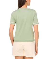 Vince Camuto Women's Striped-Edge Short-Sleeve Sweater
