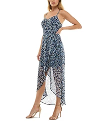 As U Wish Juniors' Molded-Cup Wrap High-Low Fit & Flare Dress