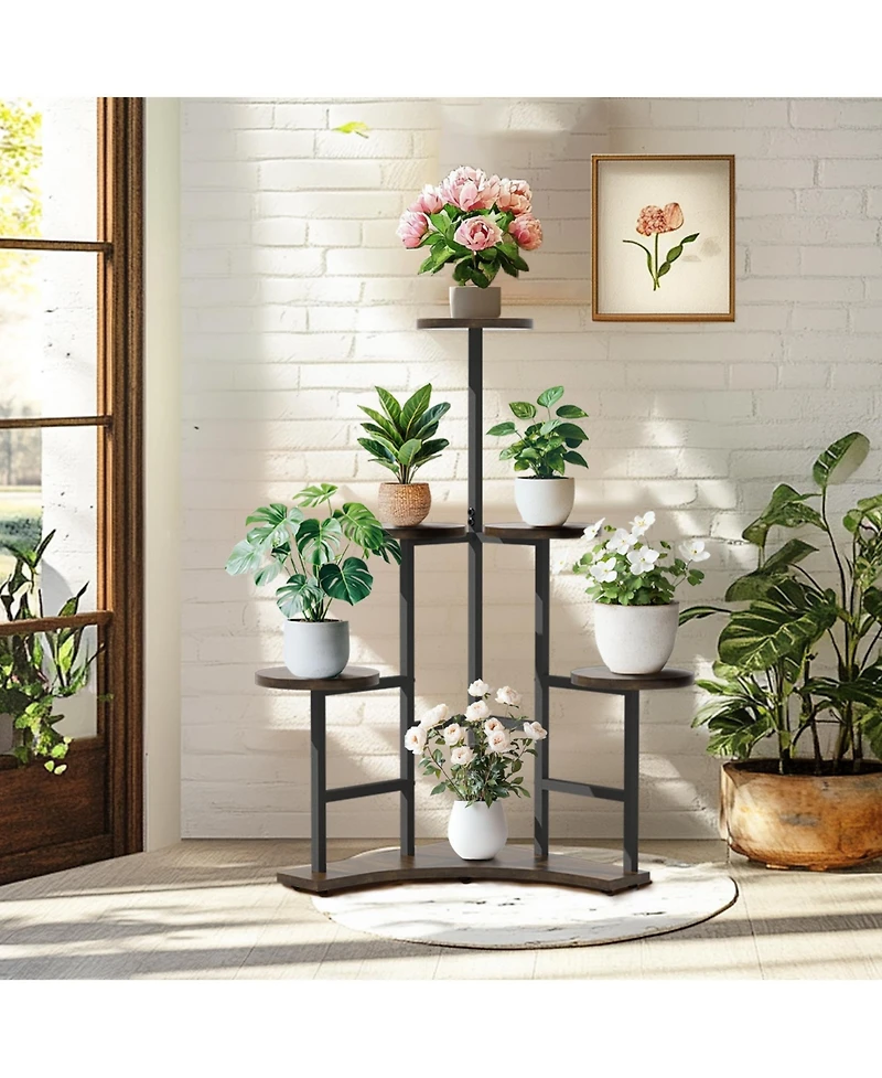 Unho 42.7" Height Corner Plant Stand with 5 Round Shelves Indoor Plant Rack Metal Frame