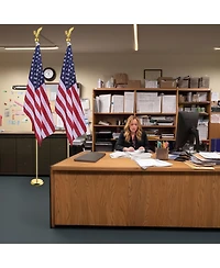 Yescom 8Ft Indoor Flag Pole Kit Eagle Topper Aluminum Gold Pole with Base 3x5Ft Us Flag for Office School City Hall 2Pcs