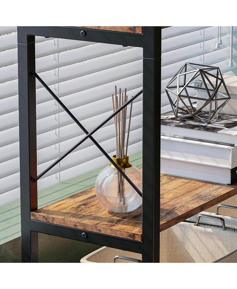5-Shelf Corner Bookcase, Vintage Industrial Corner Bookshelf Etagere