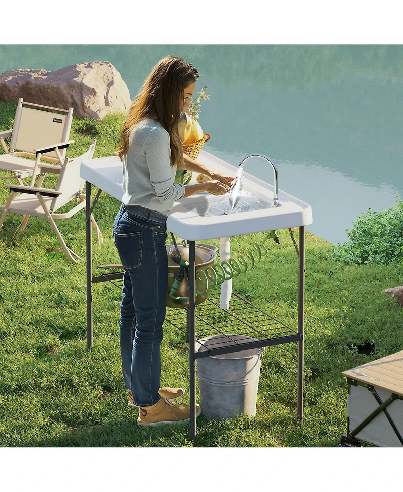 Outsunny Folding Fish Cleaning Table with Sink, Faucet, Sprayer,