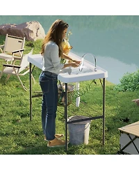 Outsunny Folding Fish Cleaning Table with Sink, Faucet, Sprayer,