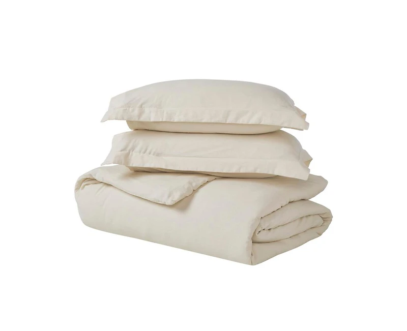 Superior Cotton Linen Blend Solid 3-Piece Duvet Cover Set, Full/Queen