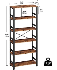 Bookshelf, 31.5in Wide Shelf 6 Tier Bookcase, 110lbs/shelf